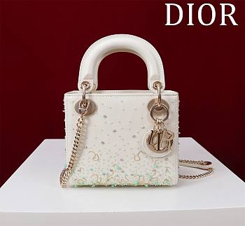 Mini Lady Dior Bag Pearl Mint Green Beads Embroidery - 17x15x7cm 