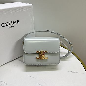 Celine Teen Triomphe Bag In Shiny Calfskin Teen Soft Blue - 18.5x13.5x7cm