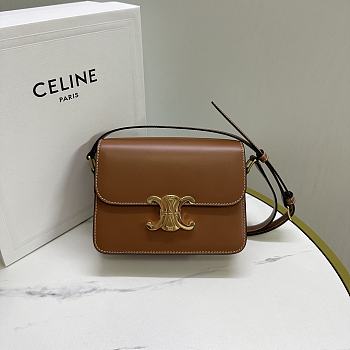 Celine Teen Triomphe Bag In Shiny Calfskin Teen Brown - 18.5x13.5x7cm