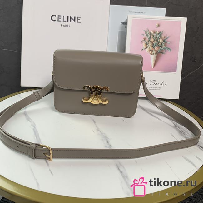 Celine Teen Triomphe Bag In Shiny Calfskin Teen Pebble - 18.5x13.5x7cm - 1