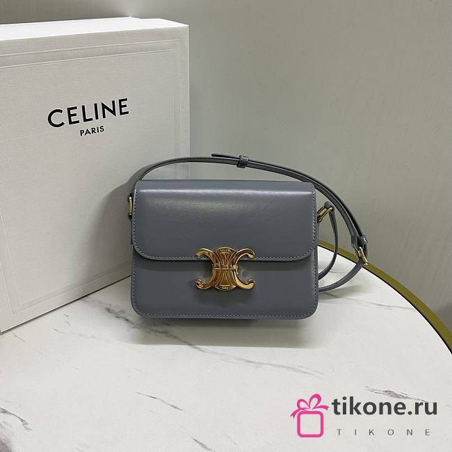 Celine Teen Triomphe Bag In Shiny Calfskin Teen Dark Blue  - 18.5x13.5x7cm - 1