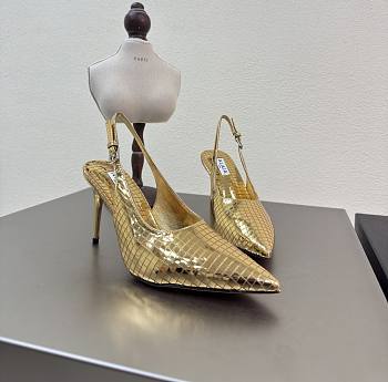 Alaia Art Deco Slingbacks in Mirror Calfskin Gold 90mm