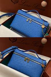 Polo Piana Extra Pocket L19 Ostrich Leather Blue Hardware - 11x19x7cm - 1