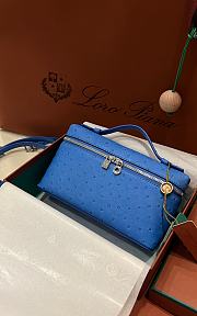 Polo Piana Extra Pocket L19 Ostrich Leather Blue Hardware - 11x19x7cm - 2