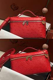 Polo Piana Extra Pocket L19 Ostrich Leather Red Hardware - 11x19x7cm - 1