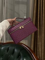 Polo Piana Extra Pocket L27 Ostrich Leather Purple - 27x16x10cm - 1