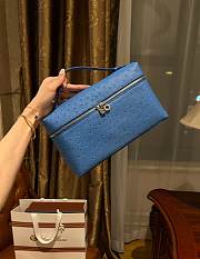 Polo Piana Extra Pocket L27 Ostrich Leather Blue - 27x16x10cm - 4