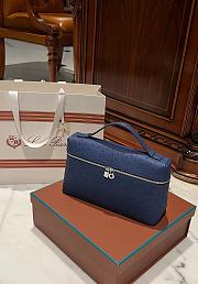 Polo Piana Extra Pocket L27 Ostrich Leather Navy - 27x16x10cm - 2