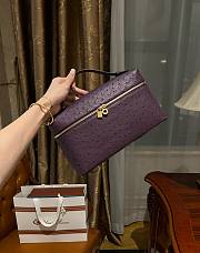 Polo Piana Extra Pocket L27 Ostrich Leather Dark Purple - 27x16x10cm - 1