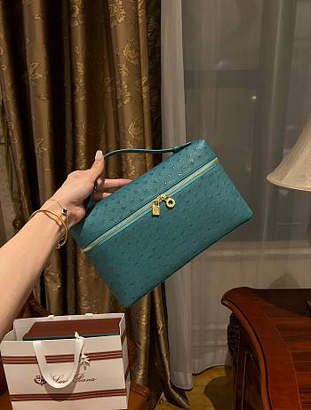 Polo Piana Extra Pocket L27 Ostrich Leather Green - 27x16x10cm