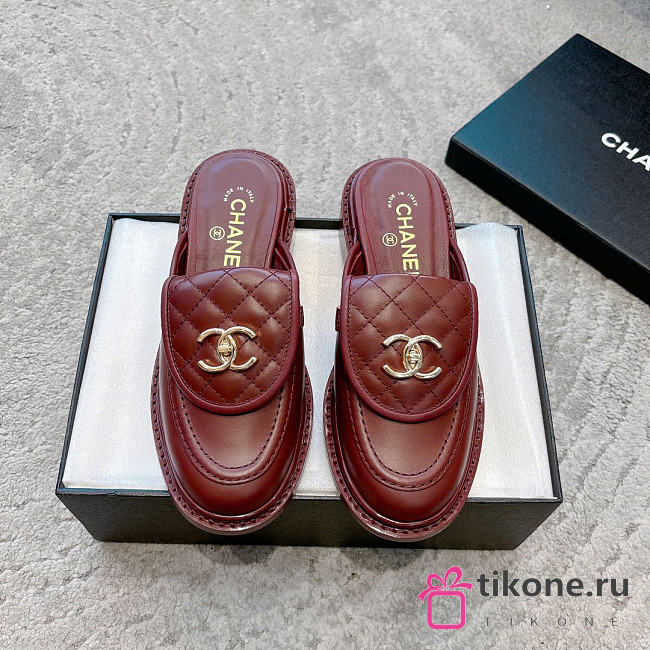 Chanel CC Flat Mule Burgundy - 1