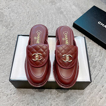 Chanel CC Flat Mule Burgundy