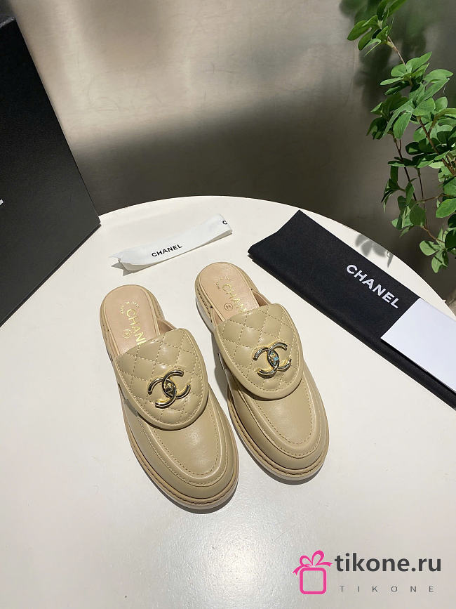 Chanel CC Flat Mule Beige - 1