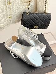 Chanel Mary Janes Shoes Metallic Lambskin Grosgrain Silver Black 12.5cm - 4