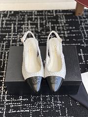 Chanel Slingbacks Cotton Tweed Lambskin White Black 4.5cm - 1