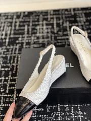 Chanel Slingbacks Cotton Tweed Lambskin White Black 4.5cm - 6