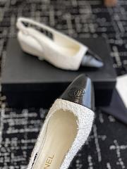 Chanel Slingbacks Cotton Tweed Lambskin White Black 4.5cm - 5