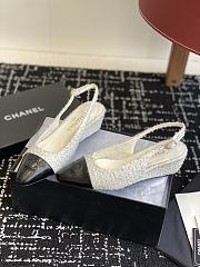 Chanel Slingbacks Cotton Tweed Lambskin White Black 4.5cm - 3