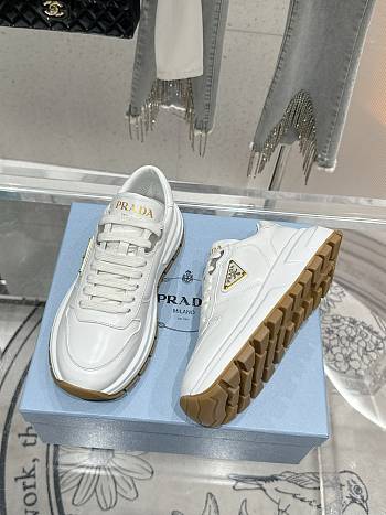 Prada Leather Logo Runner Sneakers White