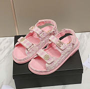 Chanel Sandals Cotton Tweed Lambskin Light Pink - 5