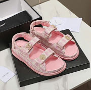 Chanel Sandals Cotton Tweed Lambskin Light Pink - 3