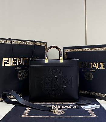 Fendace Sunshine Medium Black Calf Leather Bag - 35x31x17cm