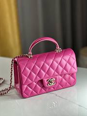 Chanel Mini Flap Top Handle Hot Pink Lambskin Gold Hardware - 12x20x6.5cm - 4