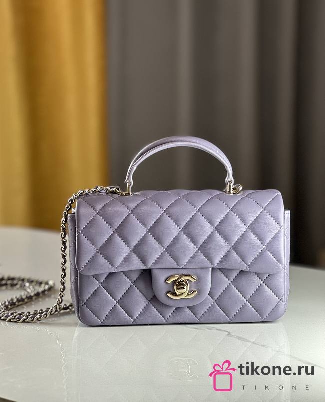 Chanel Mini Flap Top Handle Purple Lambskin Gold Hardware - 12x20x6.5cm - 1