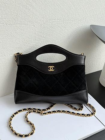 Chanel 31 Nano Shopping Bag Suede Calfskin Lambskin Gold Tone Metal Black - 20.5x17.5cm