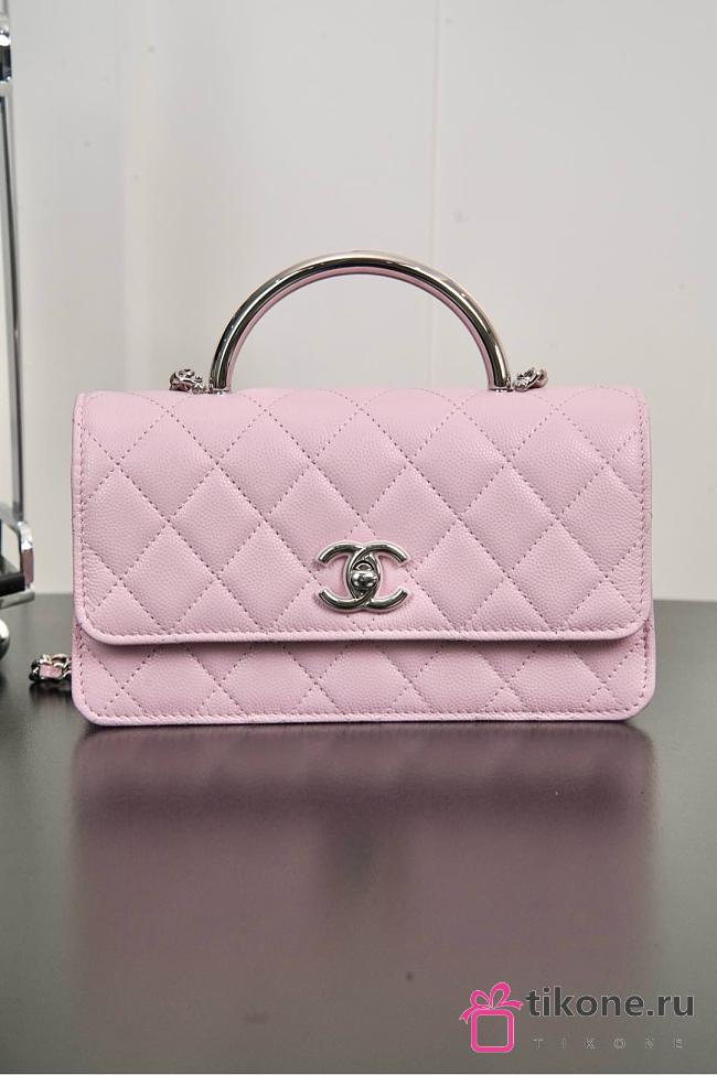 Chanel Clutch With Chain Shiny Grained Calfskin Resin Silver Tone Metal Light Pink - 18.5x11x6cm - 1