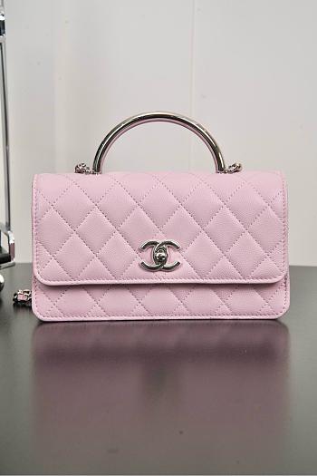 Chanel Clutch With Chain Shiny Grained Calfskin Resin Silver Tone Metal Light Pink - 18.5x11x6cm