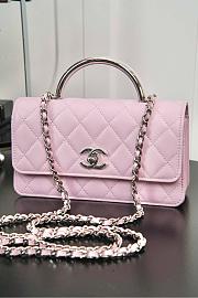 Chanel Clutch With Chain Shiny Grained Calfskin Resin Silver Tone Metal Light Pink - 18.5x11x6cm - 5