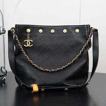 Chanel Large Bucket Bag Shiny Lambskin Gold Tone Metal Black - 31x28x15cm