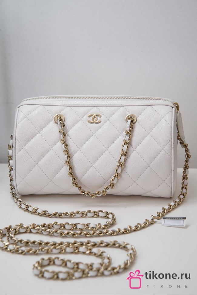 Chanel Clutch With Chain Grained Calfskin Gold Tone Metal White - 18.5x11.5x11cm - 1