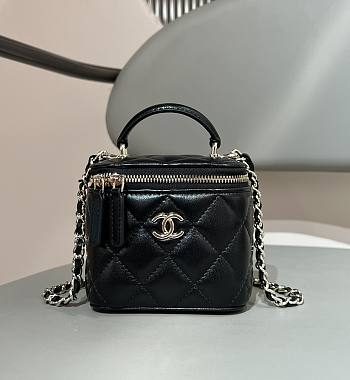 Chanel Classic Top Handle Vanity Case with Chain Quilted Lambskin Mini Black - 11x8.5x7cm