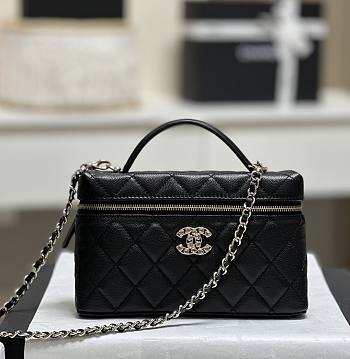 Chanel Long Vanity With Chain Grained Calfskin Strass Gold Tone Metal Black - 19.5x17x5cm