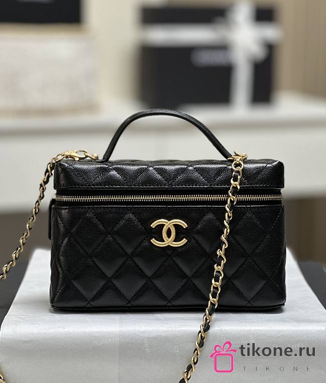 Chanel Long Vanity With Chain Grained Calfskin CC Logo Gold Tone Metal Black - 19.5x17x5cm - 1