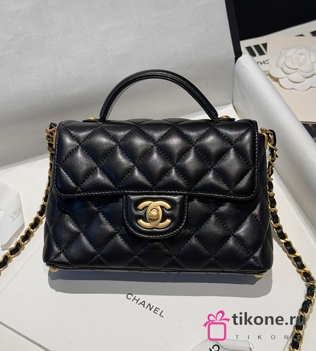 Chanel Small Flap Bag With Top Handle Lambskin Black - 22x11.5x6cm - 1