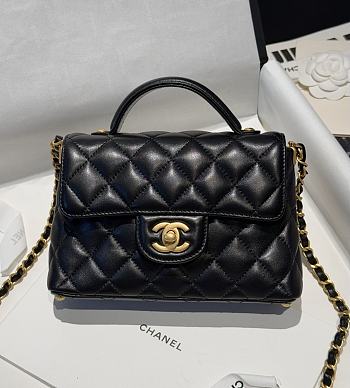 Chanel Small Flap Bag With Top Handle Lambskin Black - 22x11.5x6cm