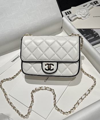 Chanel Mini Flap Bag Lambskin White Black - 19.5x13.5x7cm