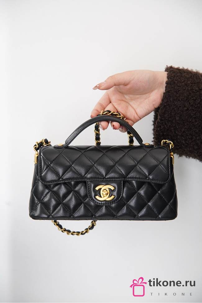 Chanel Mini Flap Bag with Top Handle Lambskin Black - 20x14x5.5cm - 1