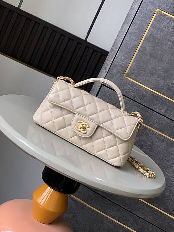 Chanel Mini Flap Bag with Top Handle Lambskin Beige - 20x14x5.5cm