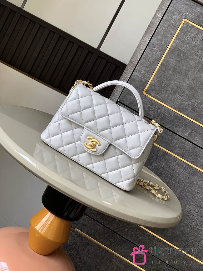 Chanel Small Flap Bag With Top Handle Lambskin Gray - 22x11.5x6cm - 1