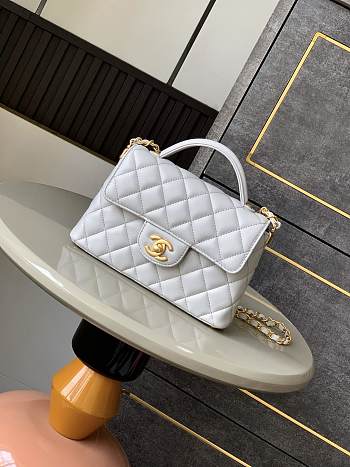 Chanel Small Flap Bag With Top Handle Lambskin Gray - 22x11.5x6cm