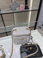 Chanel Small Vanity with Chain Shiny Calfskin Gold Tone Metal Gray - 11x8.5x7cm - 1