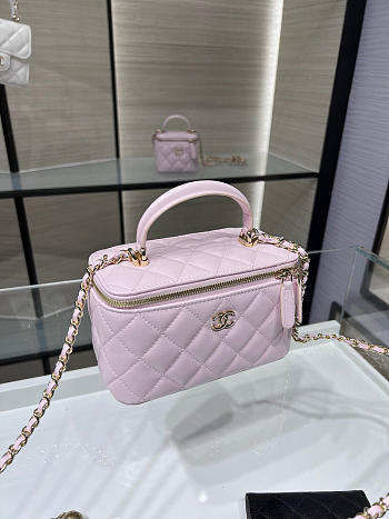 Chanel Classic Top Handle Vanity Case with Chain Quilted Lambskin Small Light Pink - 17x9.5x8cm