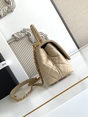 Chanel Mini Flap Bag with Top Handle Grained Calfskin Gold Tone Metal Beige - 19x13x9cm - 6