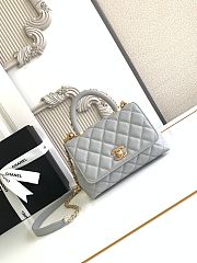 Chanel Mini Flap Bag with Top Handle Grained Calfskin Gold Tone Metal Gray - 19x13x9cm - 1