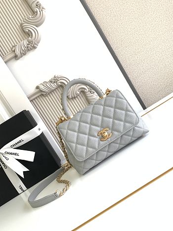 Chanel Mini Flap Bag with Top Handle Grained Calfskin Gold Tone Metal Gray - 19x13x9cm