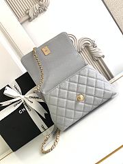 Chanel Mini Flap Bag with Top Handle Grained Calfskin Gold Tone Metal Gray - 19x13x9cm - 6